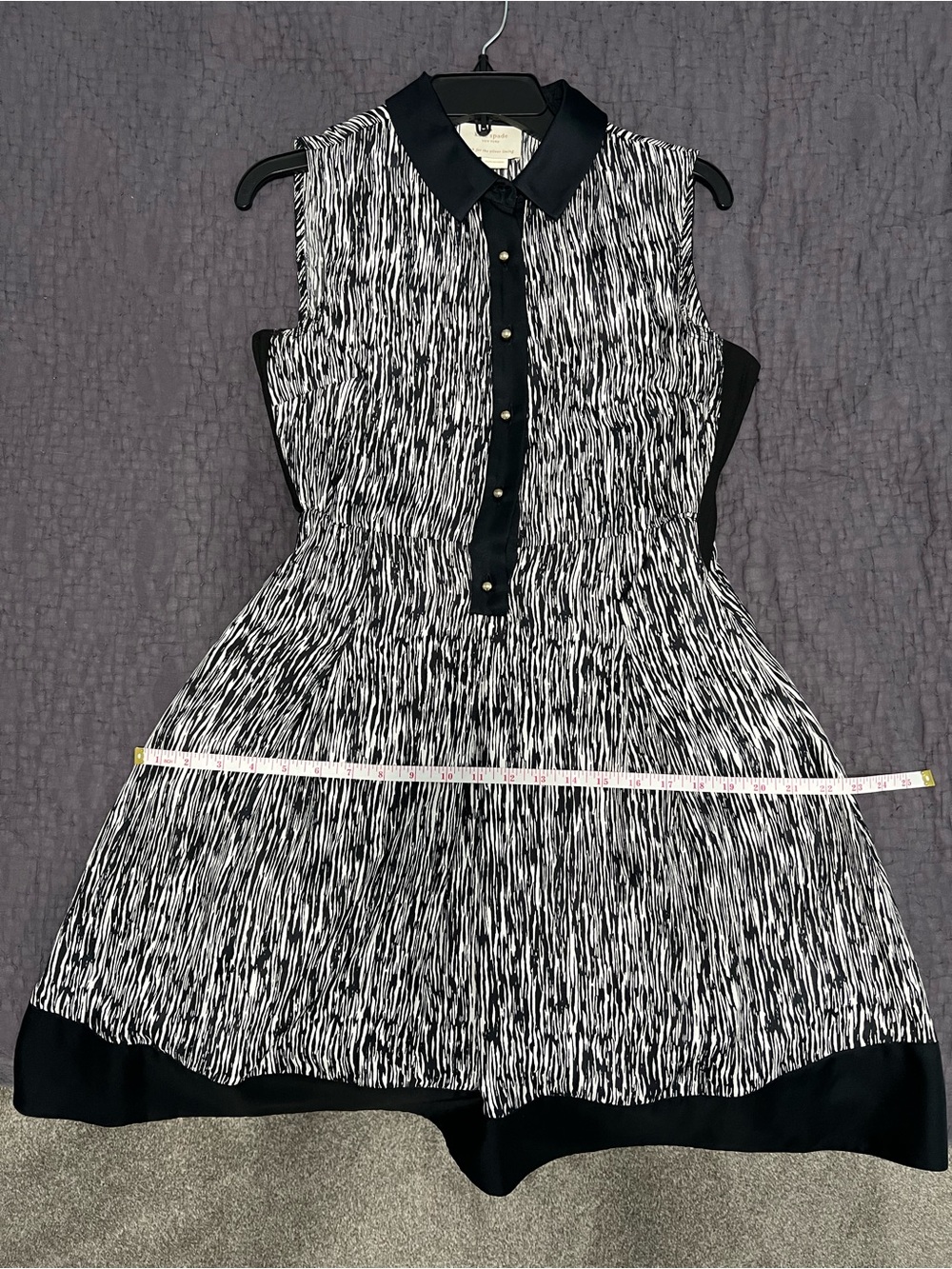 kate spade Black and White Sleeveless Collared Fit-and-Flare silk Dress - Picture 8 of 12